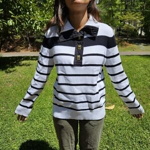 Lauren Ralph Lauren Black and White stripe sweater gold hardware, women's S